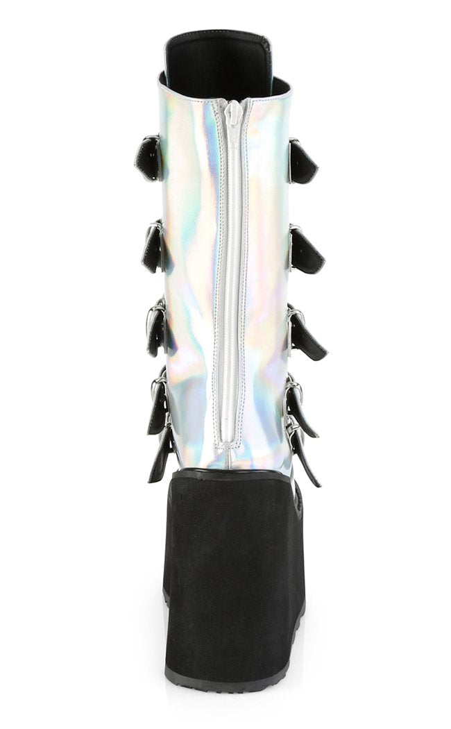 SWING-230 Silver Holographic Vegan Leather Boots-Demonia-Tragic Beautiful