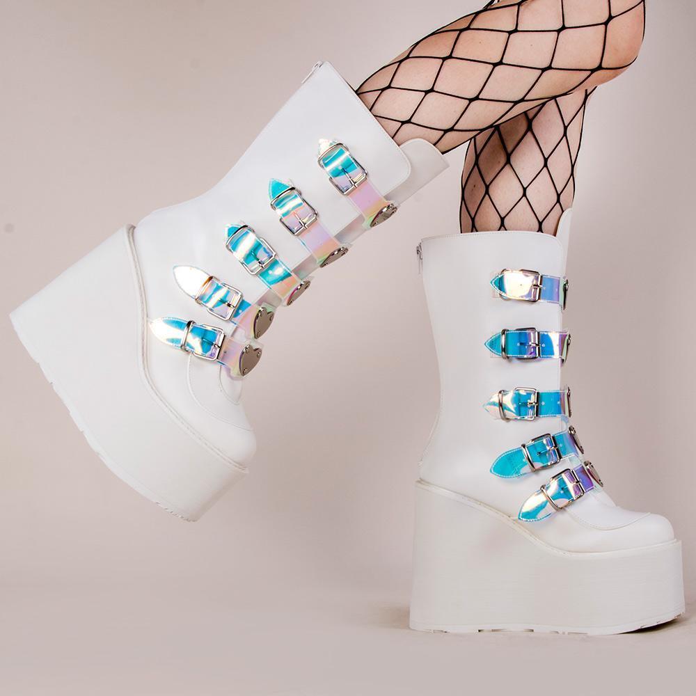 Heart Demonia Boots Swing 230 Demonia SWING-230 White Mid-Calf