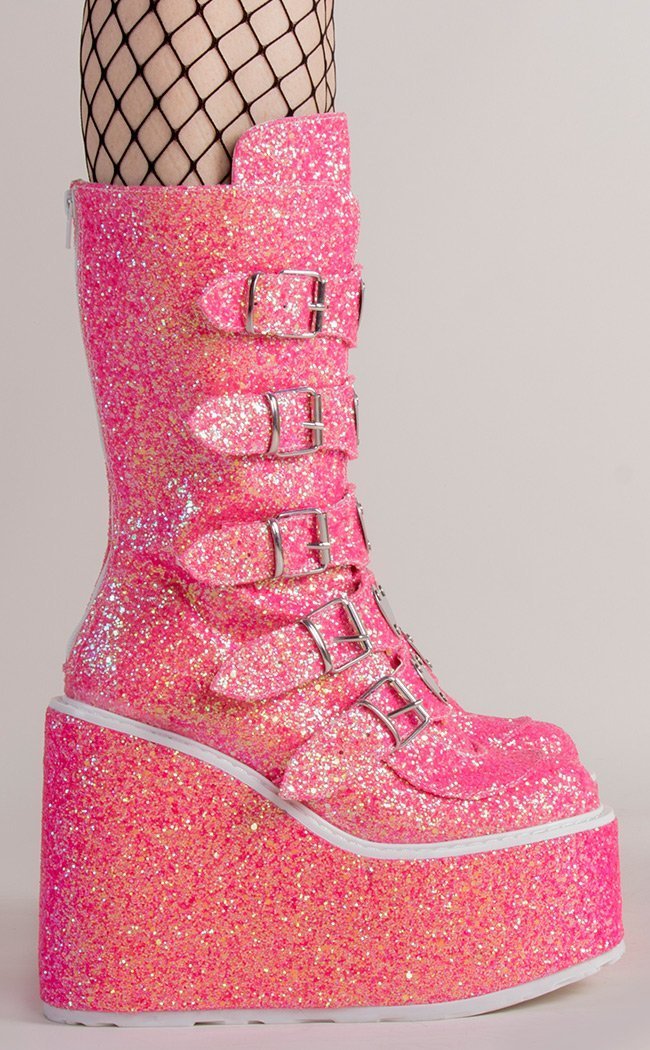 SWING-230G Pink Multi Glitter Boots-Demonia-Tragic Beautiful