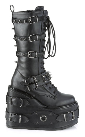 SWING-327 Black Vegan Leather Boots-Demonia-Tragic Beautiful