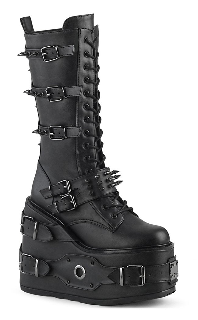 SWING-327 Black Vegan Leather Boots-Demonia-Tragic Beautiful