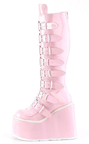 SWING-815 Pink Holo Trinity Boots-Demonia-Tragic Beautiful