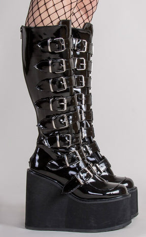 SWING-815 Black Patent Trinity Boots (Au stock)-Demonia-Tragic Beautiful