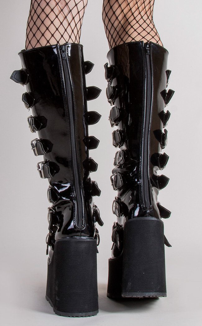 SWING-815 Black Patent Trinity Boots (Au stock)-Demonia-Tragic Beautiful