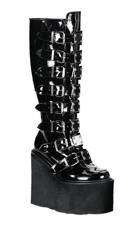 SWING-815 Black Patent Trinity Boots-Demonia-Tragic Beautiful