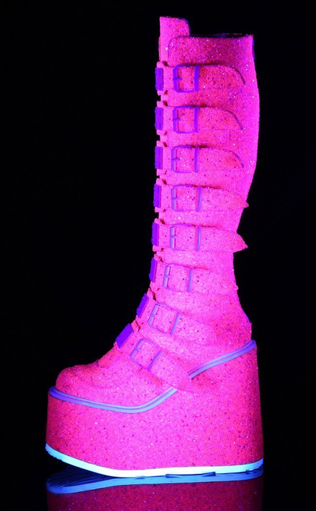 SWING-815 Pink Glitter Trinity Boots-Demonia-Tragic Beautiful
