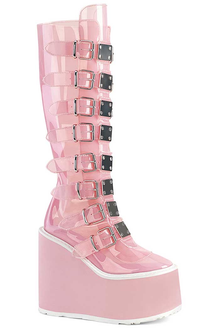 SWING-815C Baby Pink Tint Knee High Boots-Demonia-Tragic Beautiful