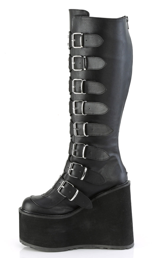SWING-815WC Black Matte Trinity Knee High Boots | Wide Calf-Demonia-Tragic Beautiful