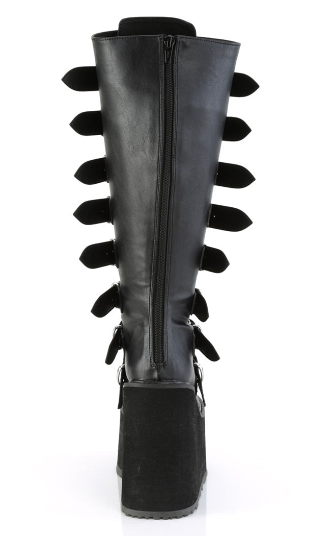 SWING-815WC Black Matte Trinity Knee High Boots | Wide Calf-Demonia-Tragic Beautiful