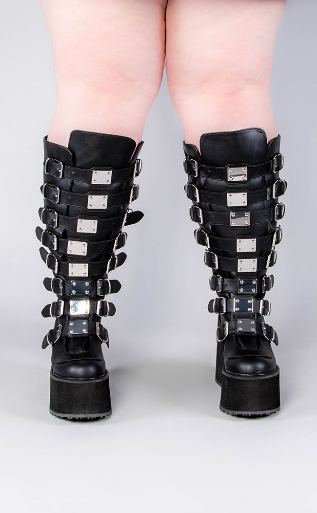 SWING-815WC Black Matte Trinity Knee High Boots | Wide Calf (Au Stock)-Demonia-Tragic Beautiful