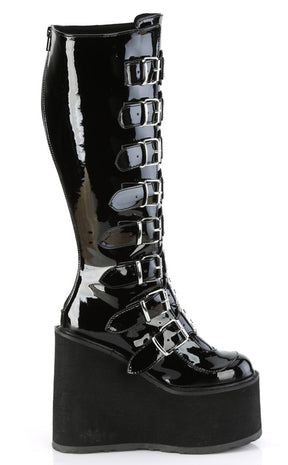 SWING-815WC Black Patent Trinity Knee High Boots | Wide Calf-Demonia-Tragic Beautiful