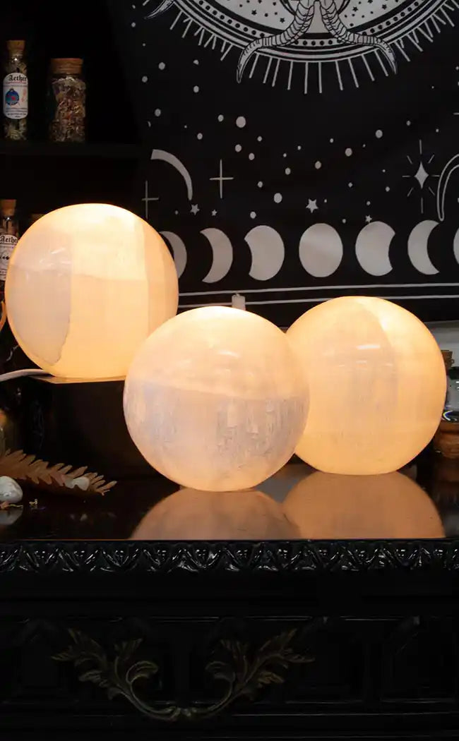 Selenite Sphere Moon Lamp XXL-Crystals-Tragic Beautiful