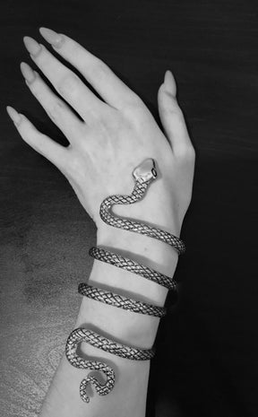 Serpent Snare Silver Cuff-Cold Black Heart-Tragic Beautiful