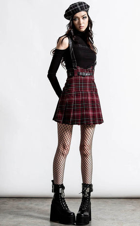 Shadows Suspender Mini Skirt | Blood Tartan-Killstar-Tragic Beautiful