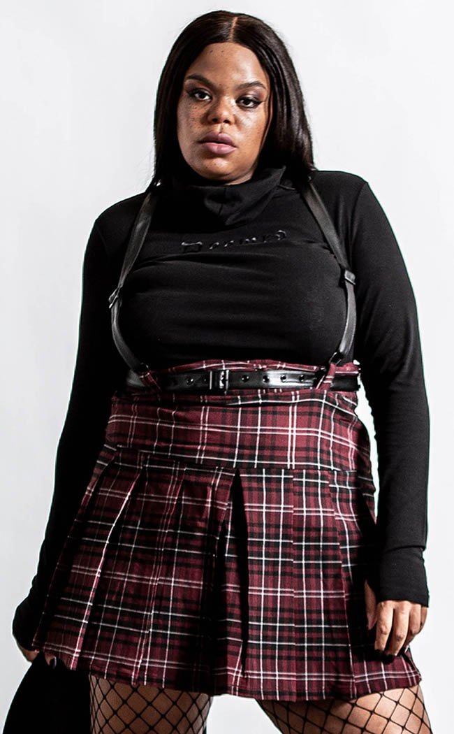 Shadows Suspender Mini Skirt | Blood Tartan-Killstar-Tragic Beautiful