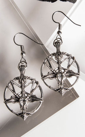 Silver Baphomet Drop Earrings-Gothic Jewellery-Tragic Beautiful