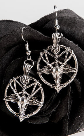 Silver Baphomet Drop Earrings-Gothic Jewellery-Tragic Beautiful