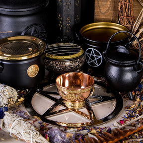Silver Plated Brass Pentacle | Altar Tile-Cauldrons-Tragic Beautiful