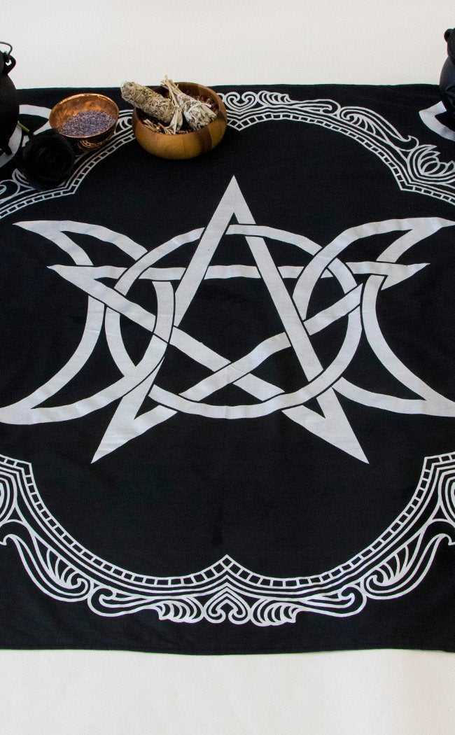 Silver Triple Moon Pentacle Altar Cloth-TB-Tragic Beautiful