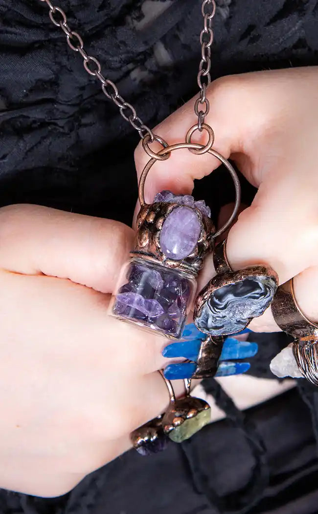 Spell Jar Crystal Necklace | Amethyst or Labradorite-Gaia Regalia-Tragic Beautiful