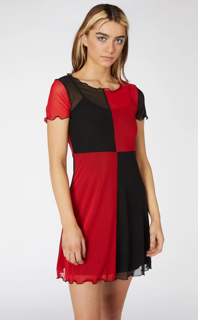Split Sheer Mesh Dress | Red/Black-Dangerfield-Tragic Beautiful