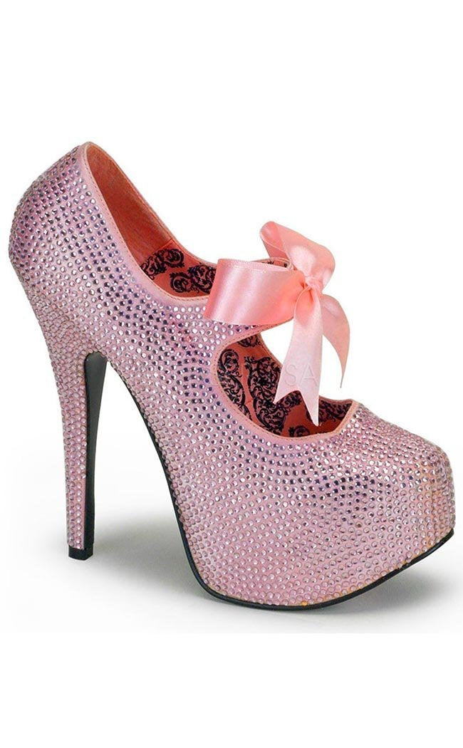TEEZE-04R B. Pink Rhinestones Heels-Bordello-Tragic Beautiful