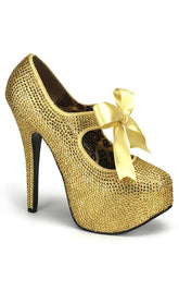 TEEZE-04R Gold Rhinestones Heels-Bordello-Tragic Beautiful