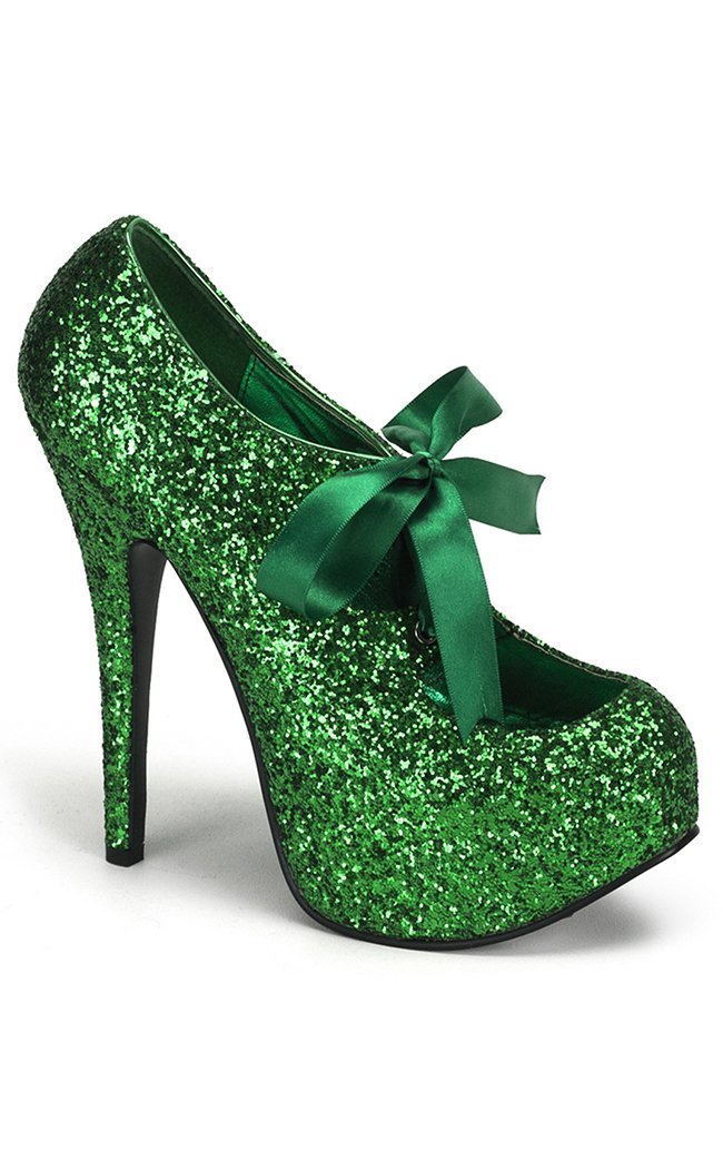 TEEZE-10G Green Gltr Heels-Bordello-Tragic Beautiful