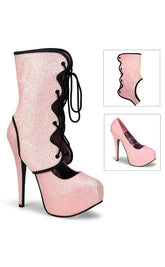 TEEZE-31G B. Pink Mini Gltr Heels-Bordello-Tragic Beautiful