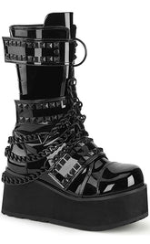 TRASHVILLE-138 Black Patent Platform Boots-Demonia-Tragic Beautiful