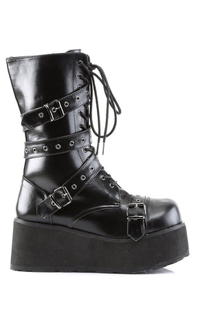 TRASHVILLE-205 Black Vegan Leather Boots-Demonia-Tragic Beautiful
