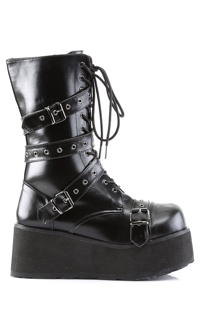 TRASHVILLE-205 Black Vegan Leather Boots-Demonia-Tragic Beautiful