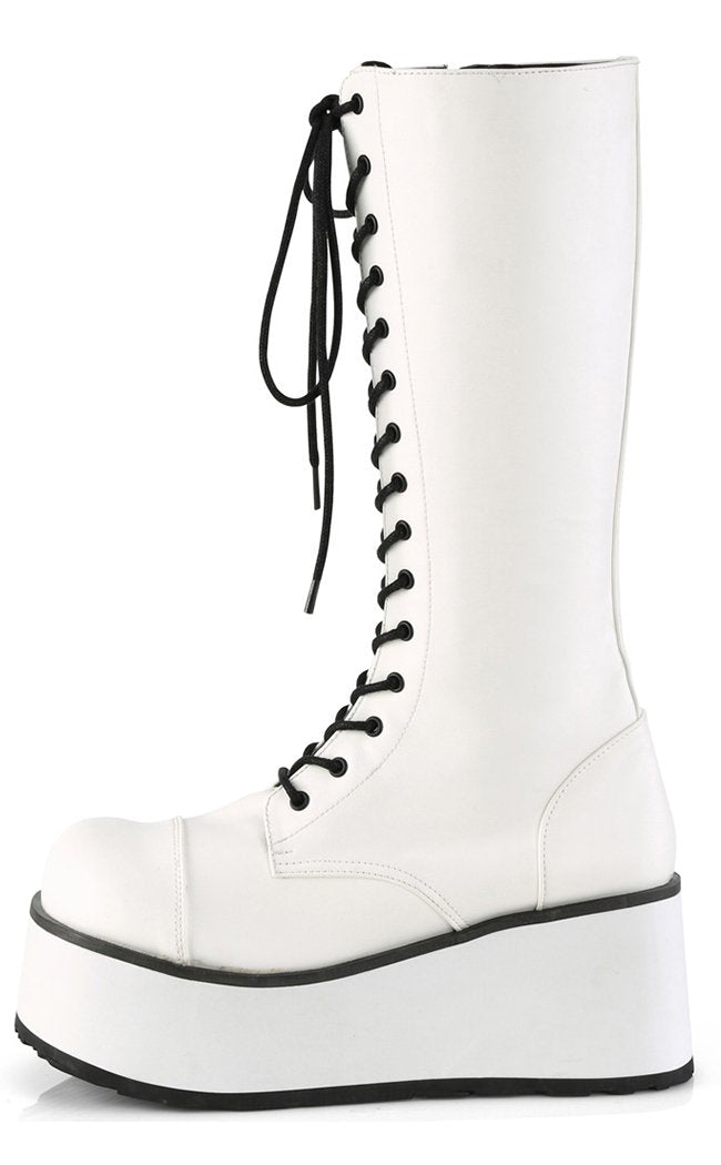 TRASHVILLE-502 White Vegan Leather Boots-Demonia-Tragic Beautiful
