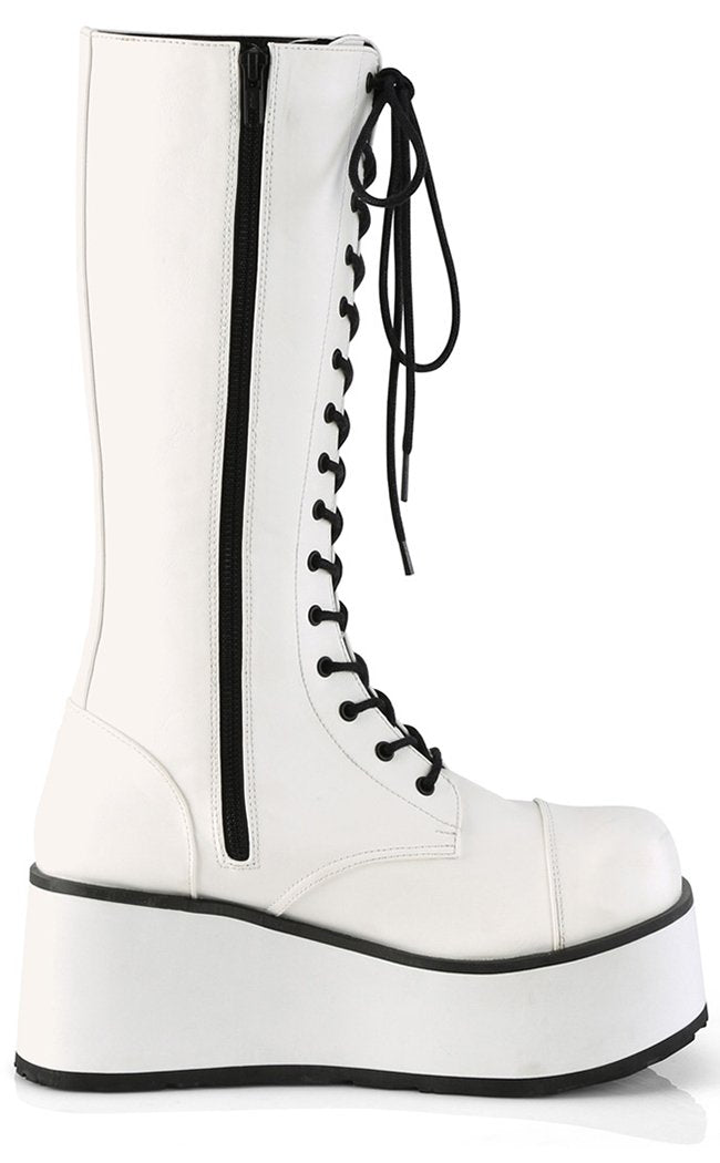 TRASHVILLE-502 White Vegan Leather Boots-Demonia-Tragic Beautiful