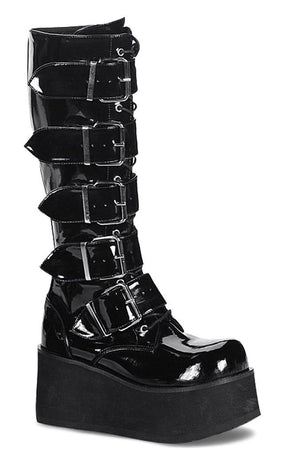 TRASHVILLE-518 Black Patent Boots (Au Stock)-Demonia-Tragic Beautiful