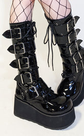TRASHVILLE-518 Black Patent Boots (Au Stock)-Demonia-Tragic Beautiful