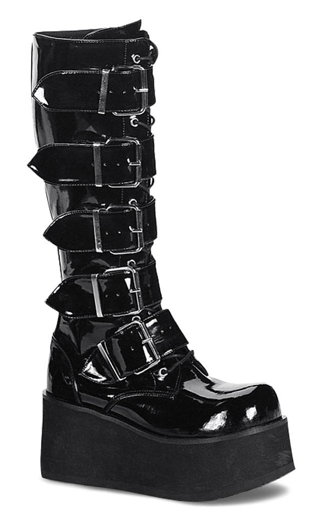 TRASHVILLE-518 Black Patent Boots-Demonia-Tragic Beautiful
