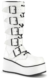TRASHVILLE-518 White Vegan Leather Boots-Demonia-Tragic Beautiful
