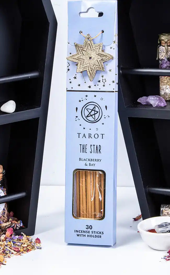 Tarot Card Incense Sticks with a decorative holder, symbolizing the fusion of tarot symbolism with ritual tools