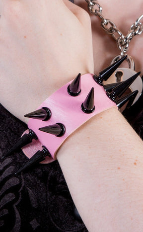 Thrash Fire Spiked Wrist Cuff Pink-Cold Black Heart-Tragic Beautiful