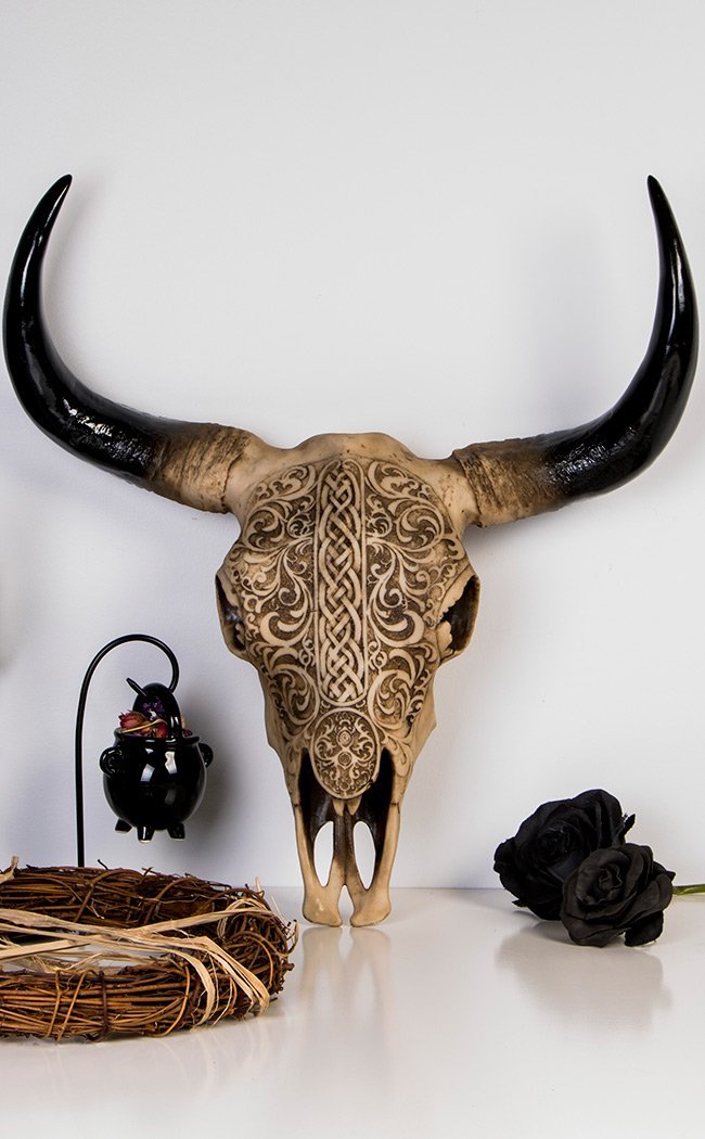 Tribal Cow Skull | Wall Plaque-Gothic Gifts-Tragic Beautiful