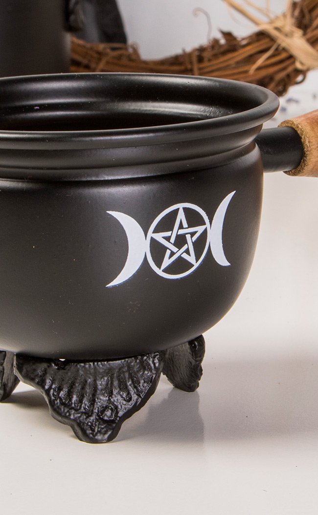 Triple Moon Metal Cauldron w/ Handle-Cauldrons-Tragic Beautiful