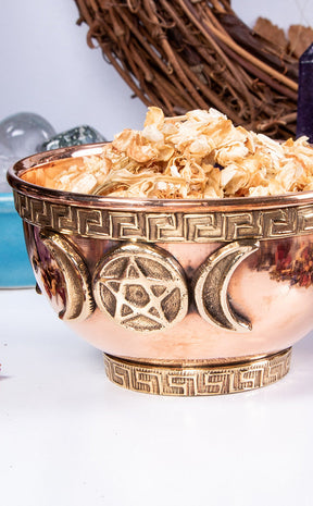 Triple Moon w Pentagram Copper Altar Bowl-TB-Tragic Beautiful