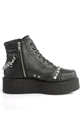 V-CREEPER-565 Black Vegan Leather Ankle Boots-Demonia-Tragic Beautiful