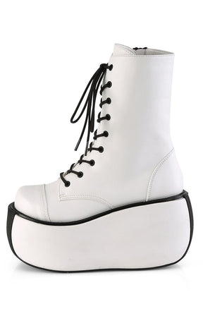 VIOLET-120 White Vegan Leather Lace Up Boots-Demonia-Tragic Beautiful