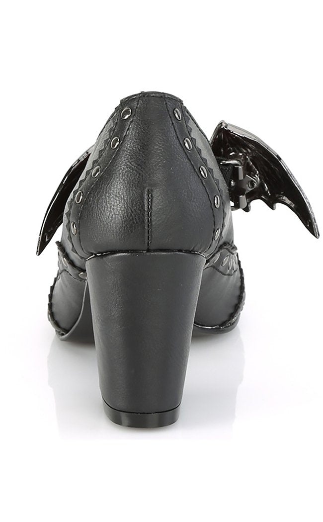 VIVIKA-32 Black Vegan Studded Bat Heels-Demonia-Tragic Beautiful