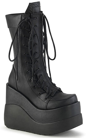 VOID-118 Black Vegan Leather Platform Boots-Demonia-Tragic Beautiful