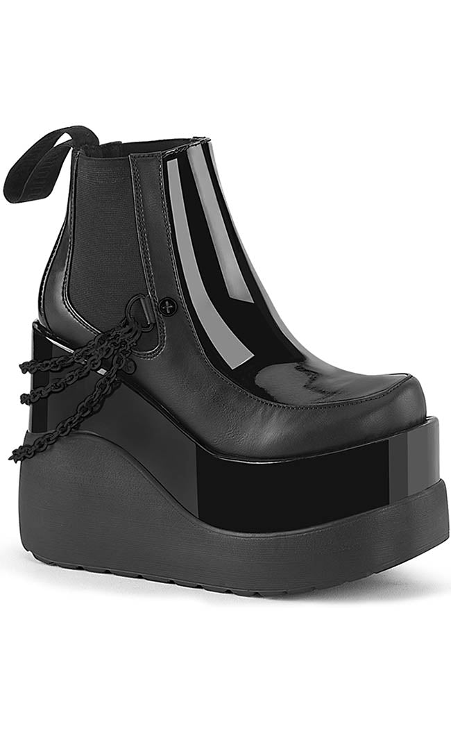 VOID-50 Black Matte/Patent Ankle Boots-Demonia-Tragic Beautiful