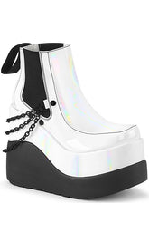 VOID-50 White Holo Patent Ankle Boots-Demonia-Tragic Beautiful