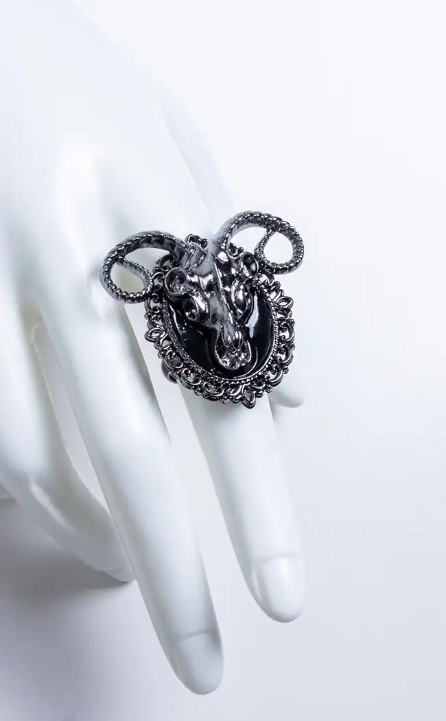 Valor Invictus Ram Skull Adjustable Ring-Gothic Jewellery-Tragic Beautiful